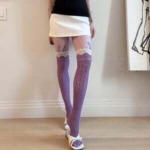 Sheer lace pattern thigh high